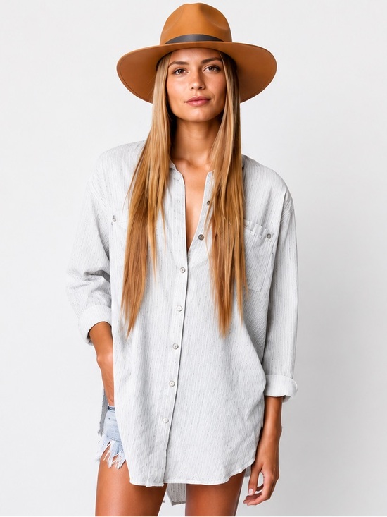 Free People Tops - Free People Textured Grid Point Oversized Button-Up Shirt (118)